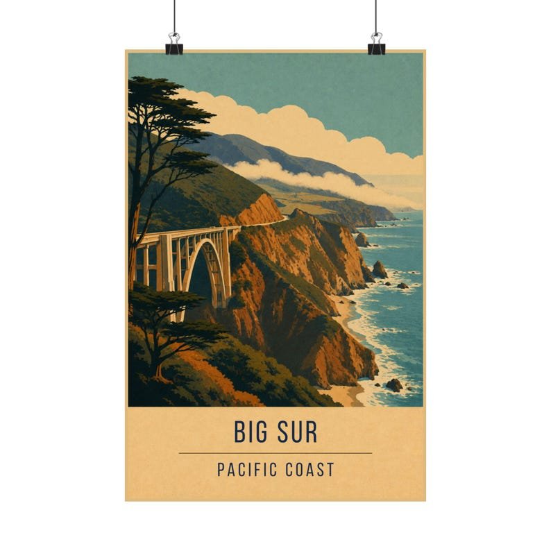 Big Sur retro travel poster print, United States